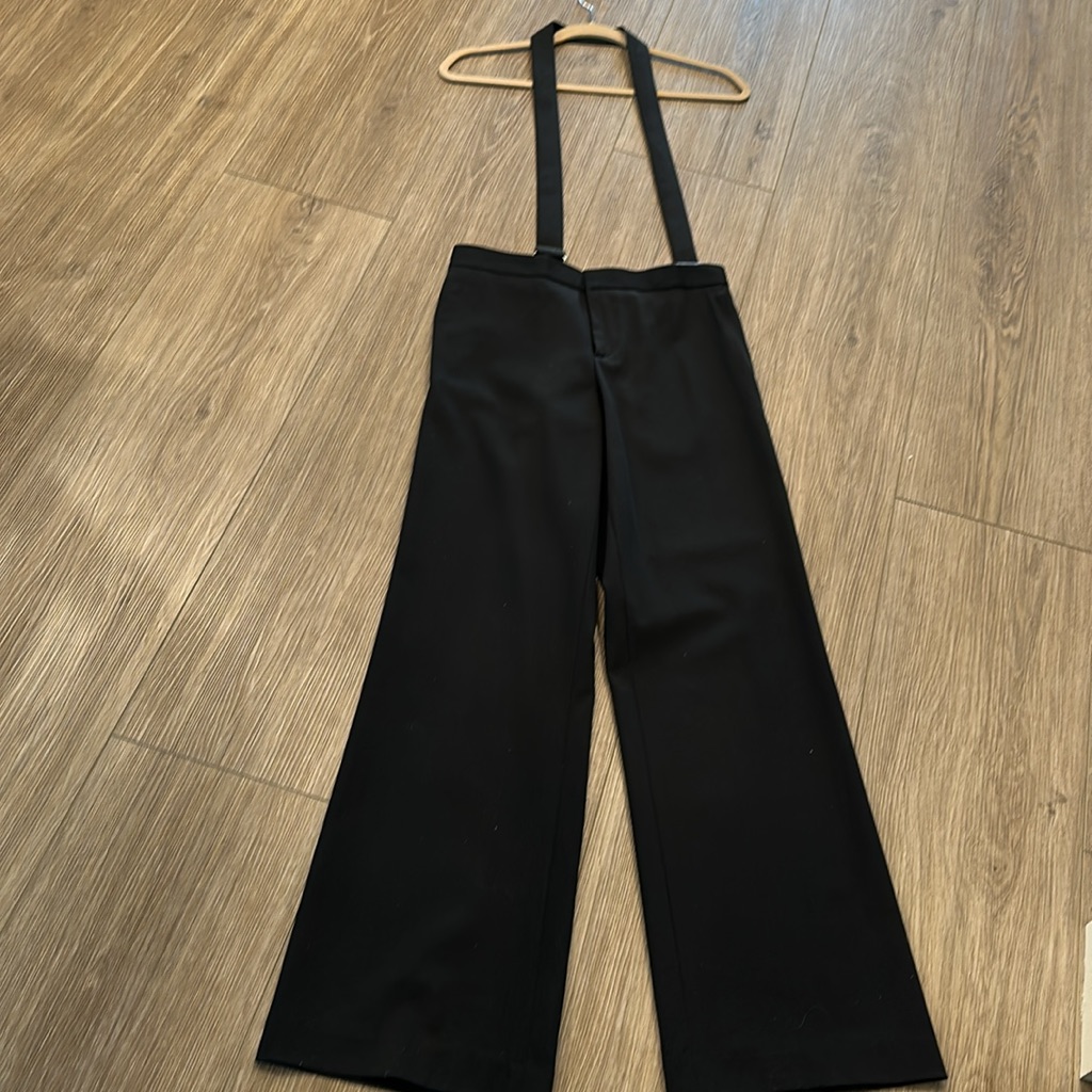 Nwot These Blk 100% Wool Mid Waist Wide Leg Pants W/Diagonal Strap Size 2